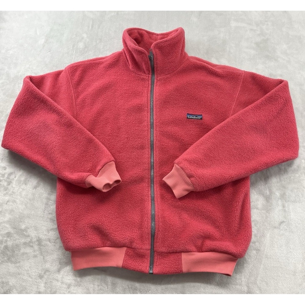 VTG Patagonia Synchilla Jacket Kids 10 Pink Fleece Full Zip High Neck 1990's USA